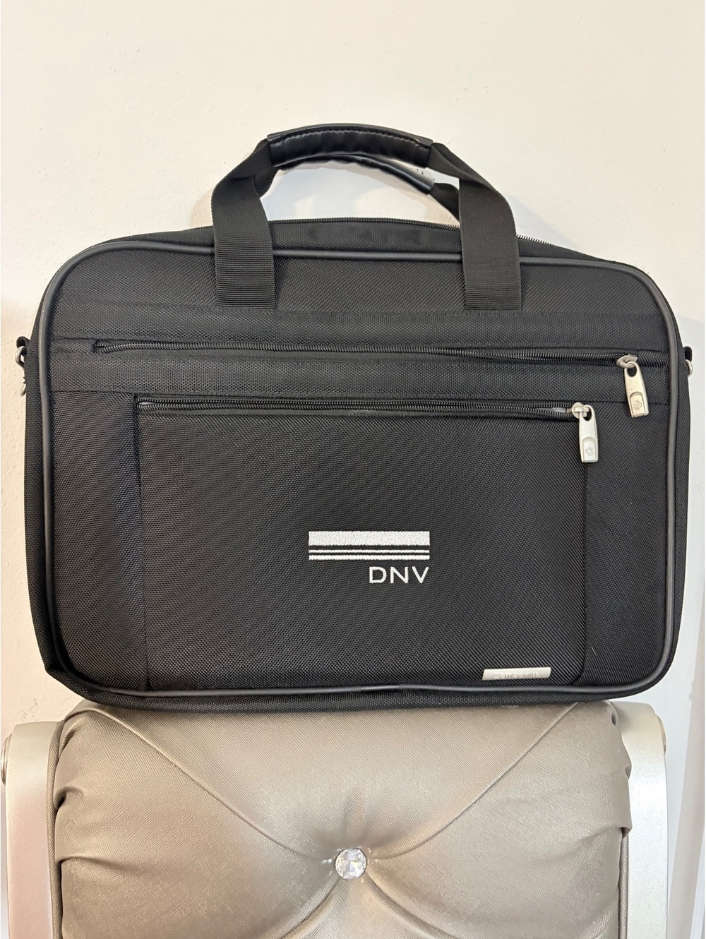 DNV Black Laptop Briefcase with Multiple Compartments and Padded Handle